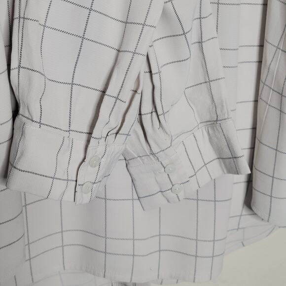 Eileen Fisher Windowpane Ivory Point Collar Lightweight Button Down Shirt✨️XL - Picture 9 of 10